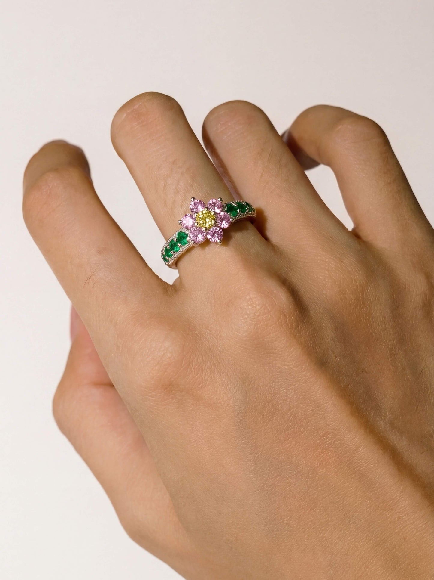 18K Gold Plated Pink Floral Ring