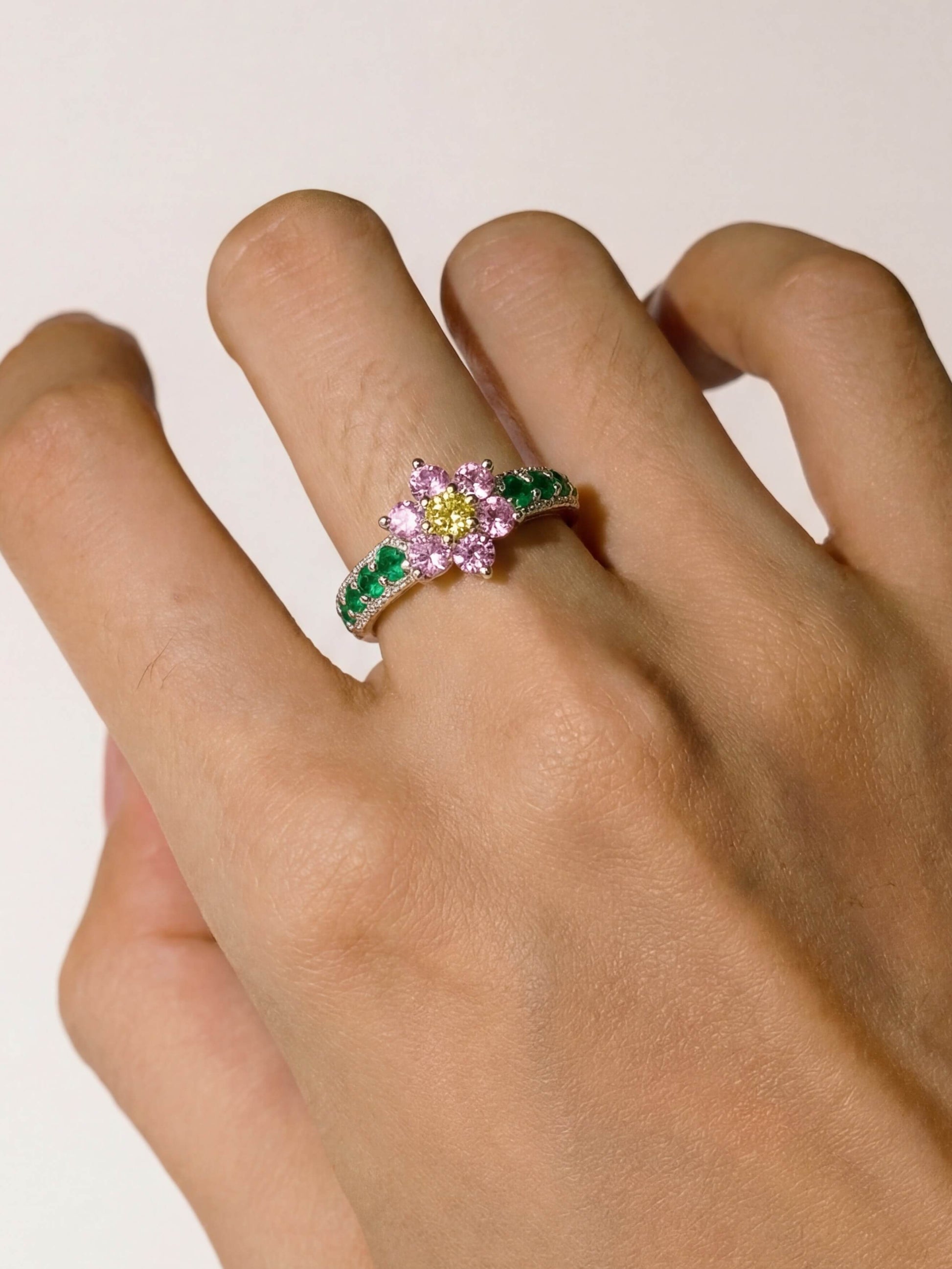 18K Gold Plated Pink Floral Ring
