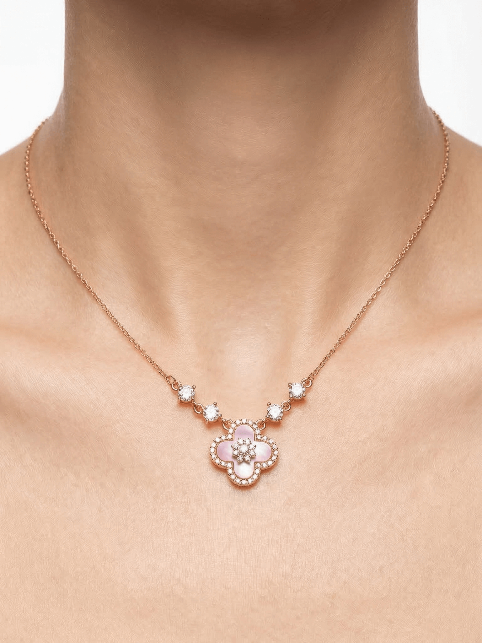 18K Rose Gold Plated Lucky Leaf Shell Pearls Necklace