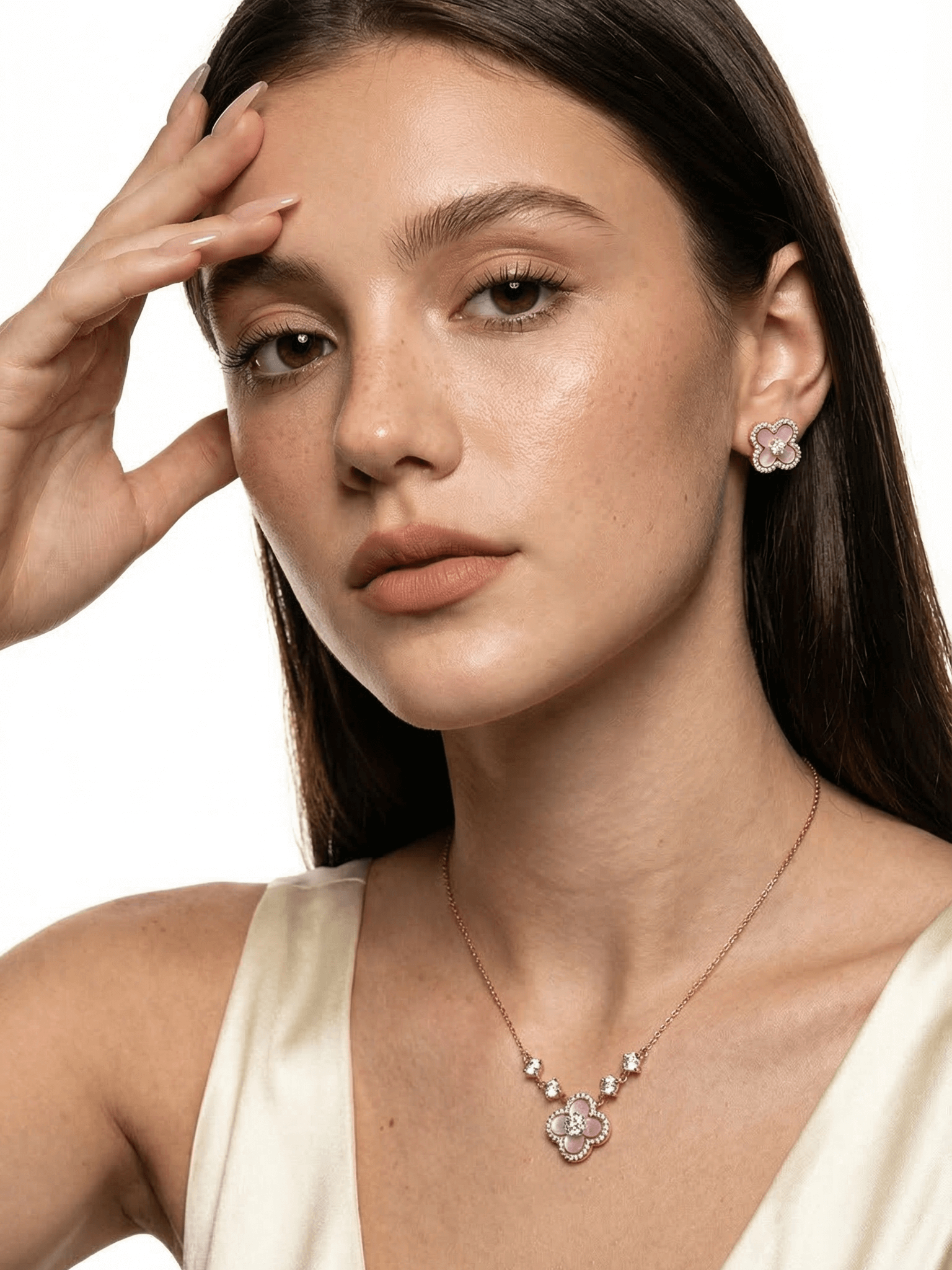 18K Rose Gold Plated Lucky Leaf Shell Pearls Necklace