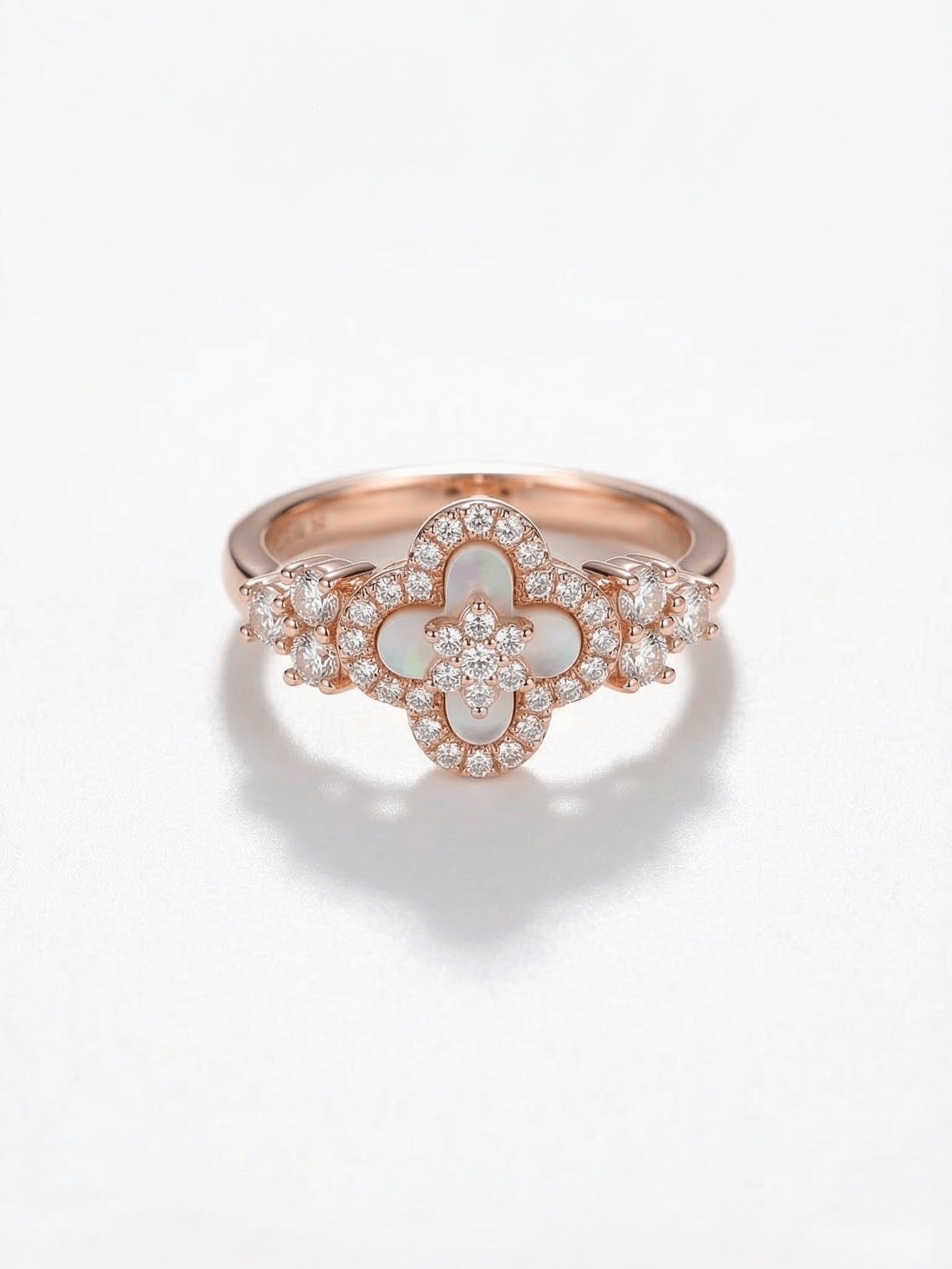 18K Rose Gold Plated Lucky Leaf Shell Pearls Ring