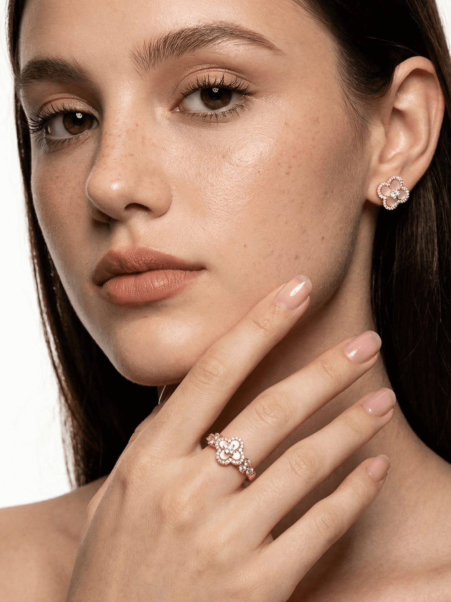 18K Rose Gold Plated Lucky Leaf Shell Pearls Ring
