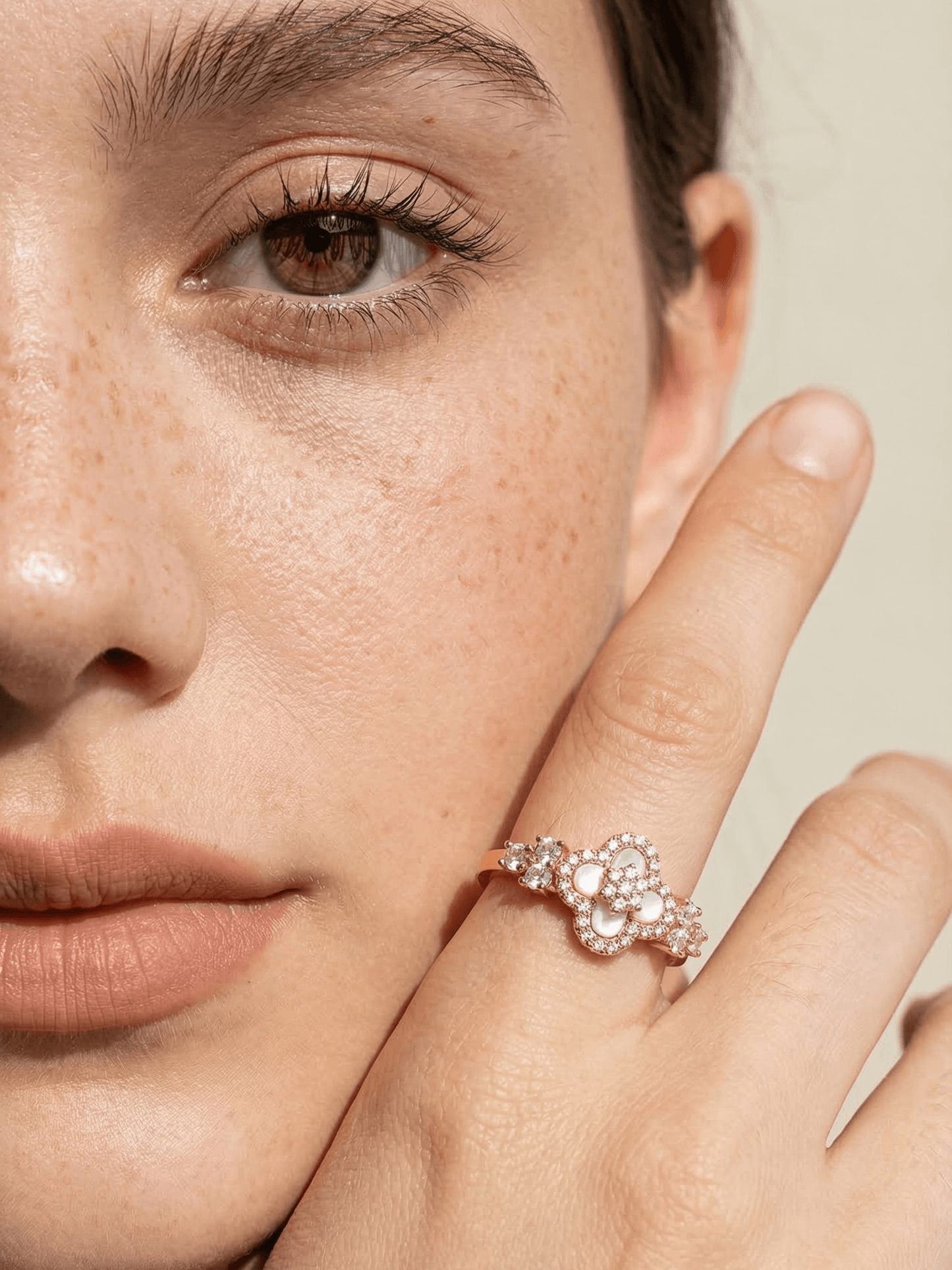18K Rose Gold Plated Lucky Leaf Shell Pearls Ring