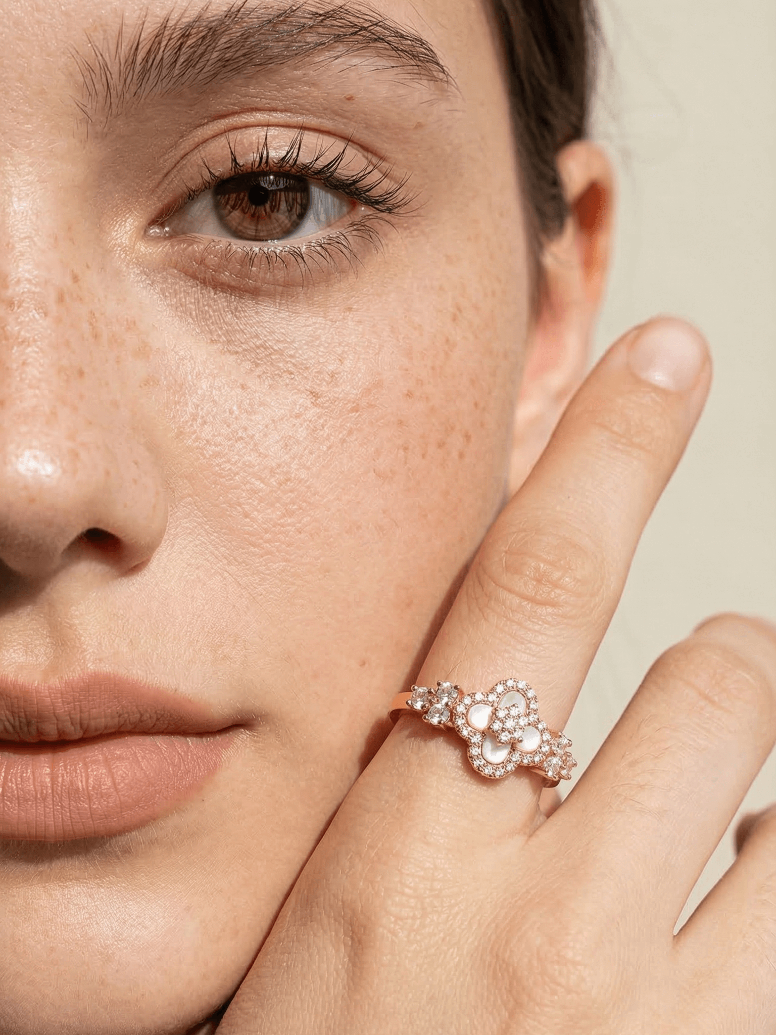 18K Rose Gold Plated Lucky Leaf Shell Pearls Ring
