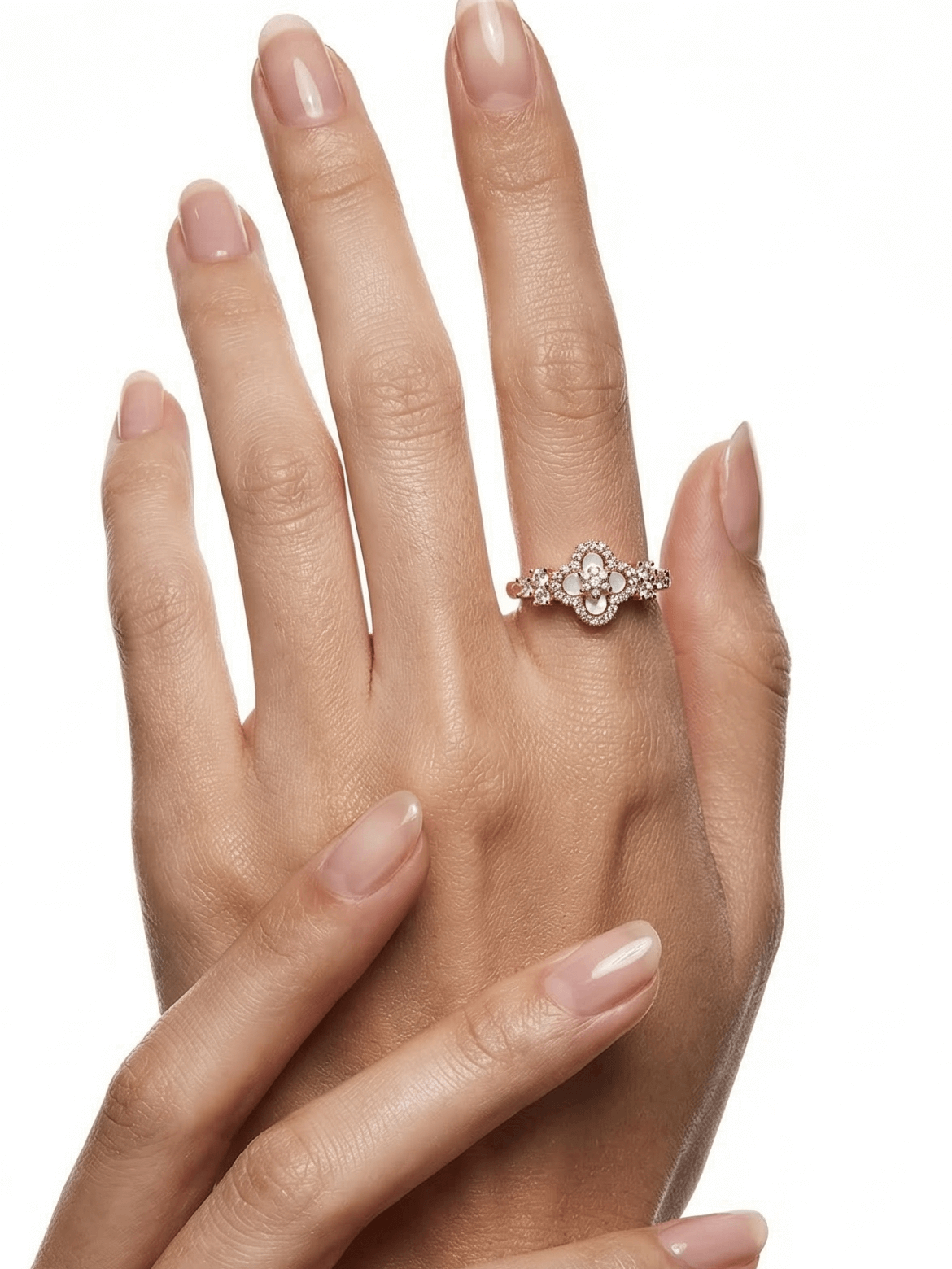 18K Rose Gold Plated Lucky Leaf Shell Pearls Ring