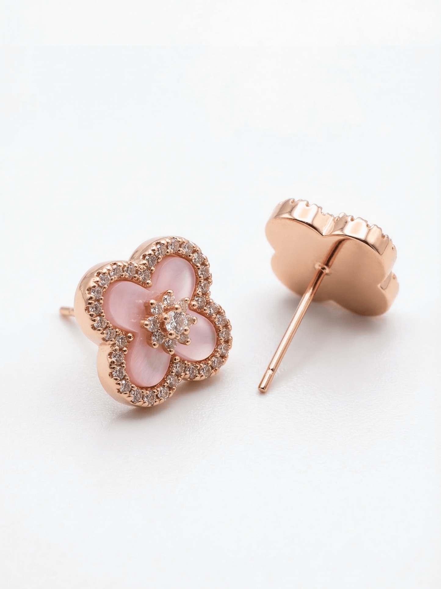 18K Rose Gold Plated Lucky Leaf Shell Pearls Earrings