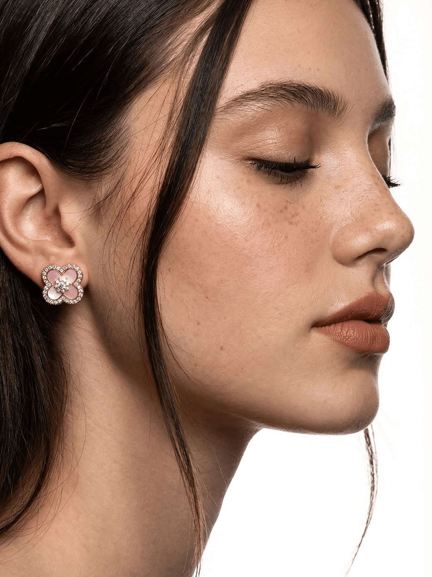 18K Rose Gold Plated Lucky Leaf Shell Pearls Earrings