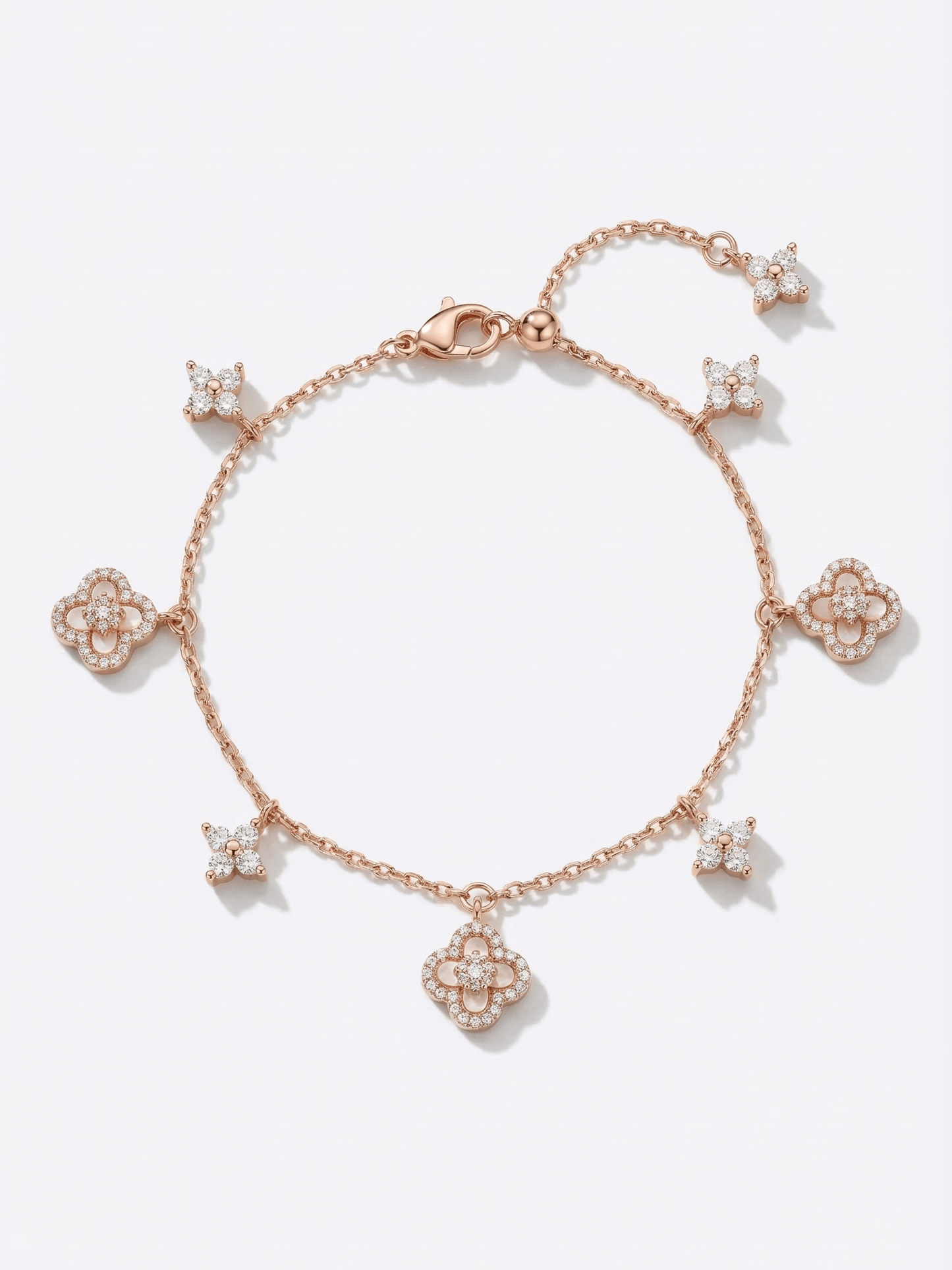 18K Rose Gold Plated Pink Lucky Leaf Shell Pearls Bracelet