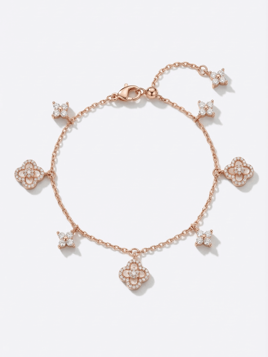 18K Rose Gold Plated Pink Lucky Leaf Shell Pearls Bracelet