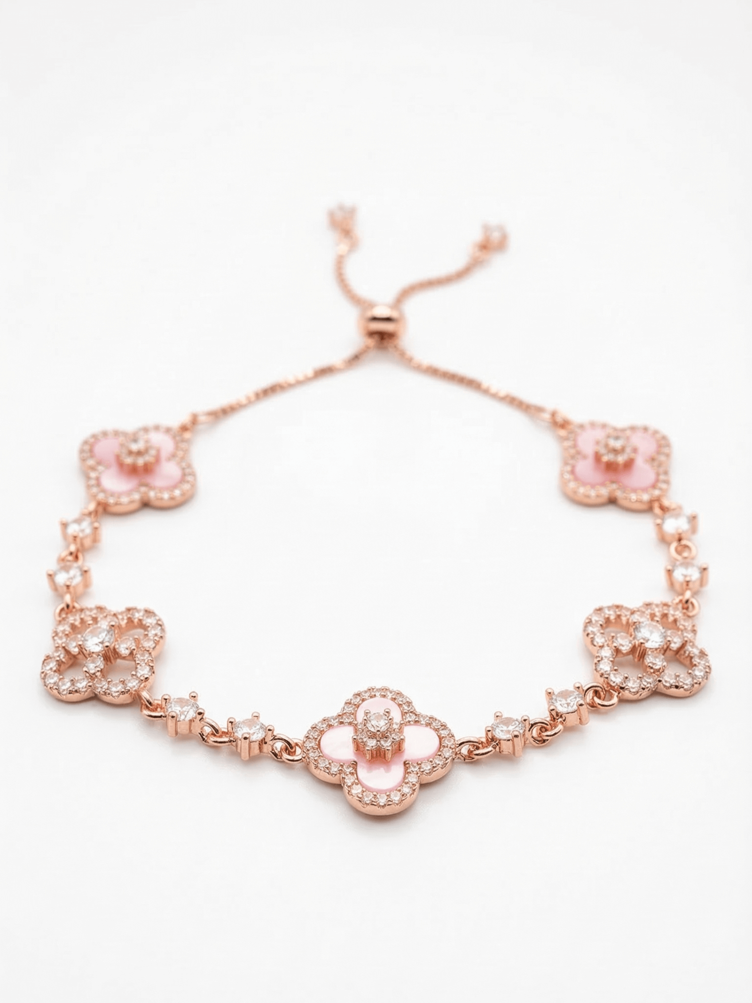 18K Rose Gold Plated Lucky Leaf Shell Pearls Bracelet