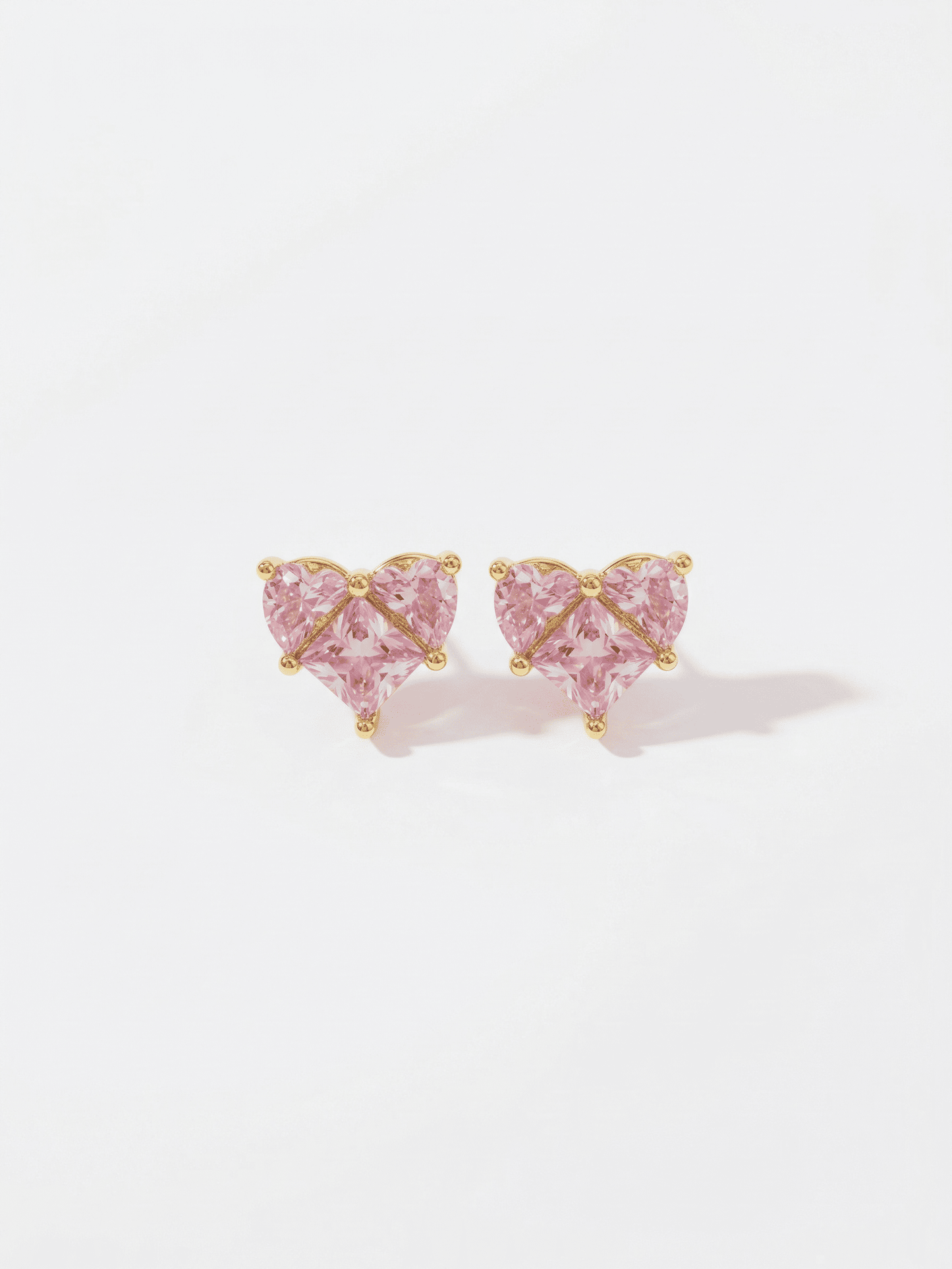18K Gold Pink Zircon Heart Romance Earrings