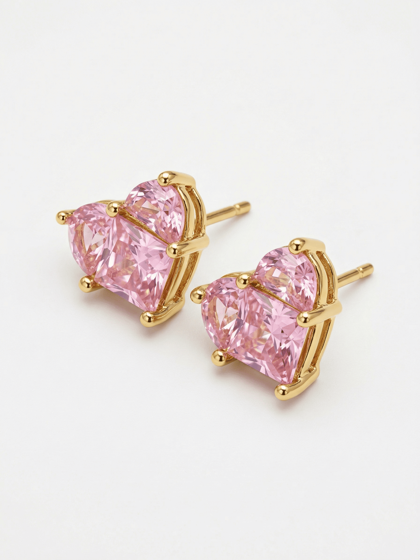 18K Gold Pink Zircon Heart Romance Earrings
