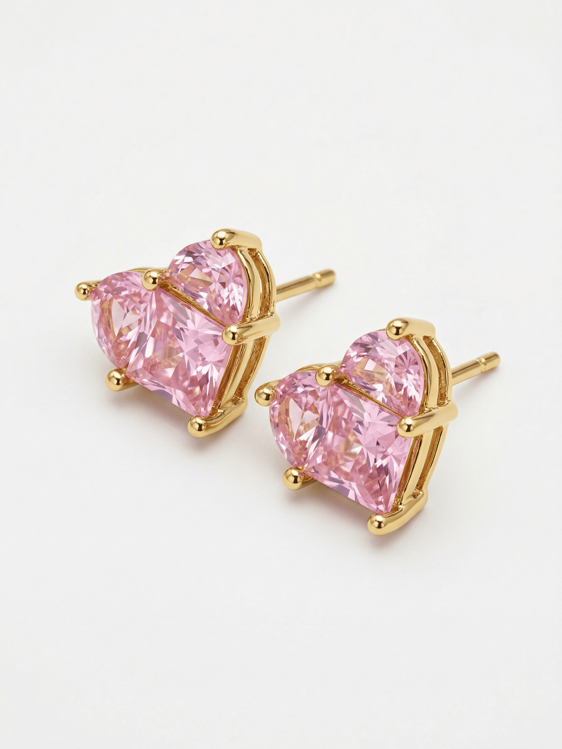 18K Gold Pink Zircon Heart Romance Earrings