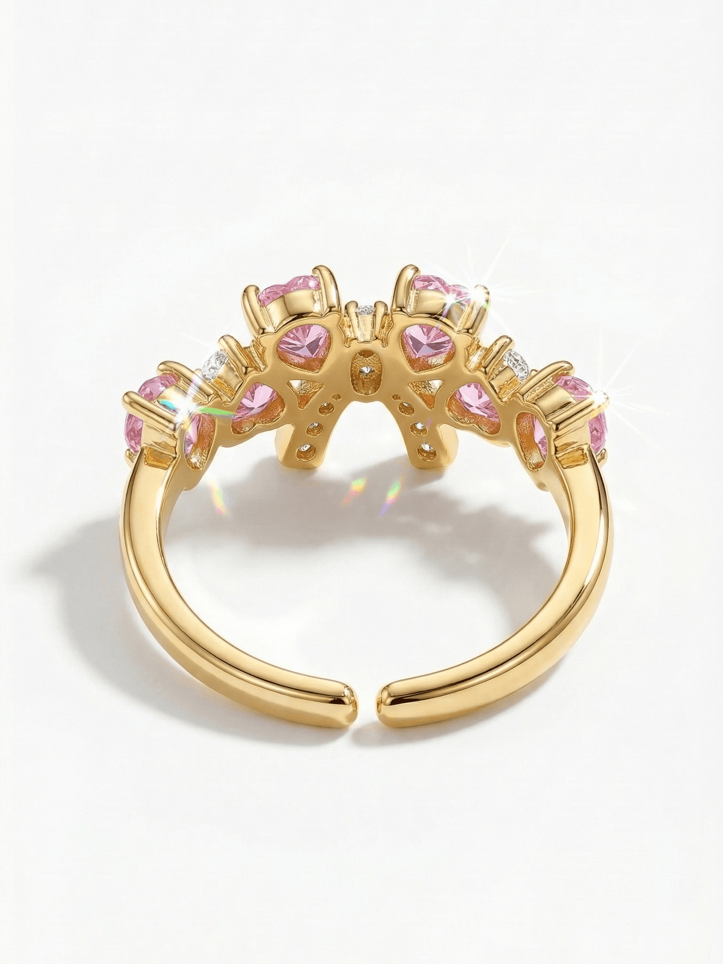 18K Gold Pink Heart Candy Bow Ring