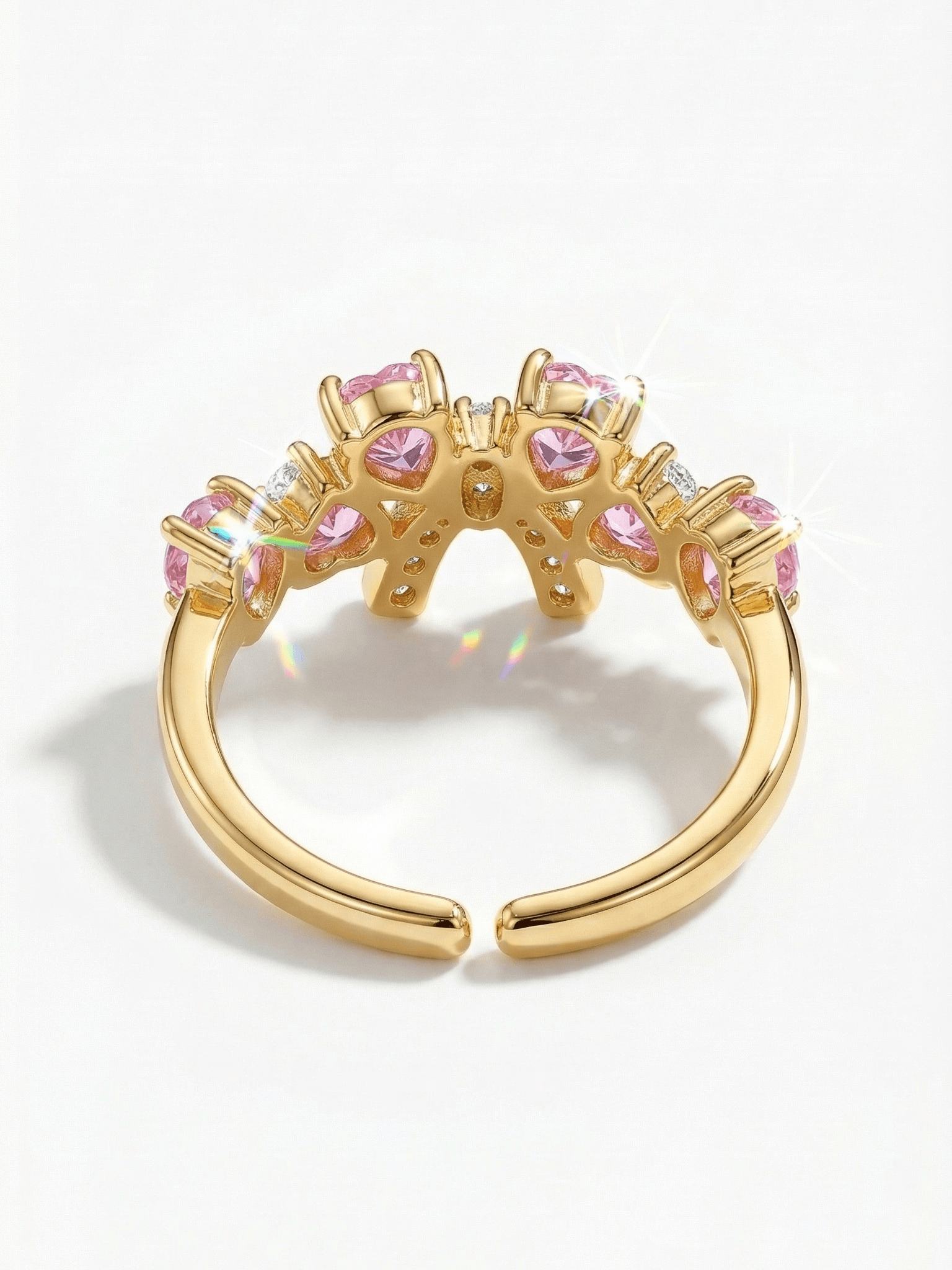 18K Gold Pink Heart Candy Bow Ring