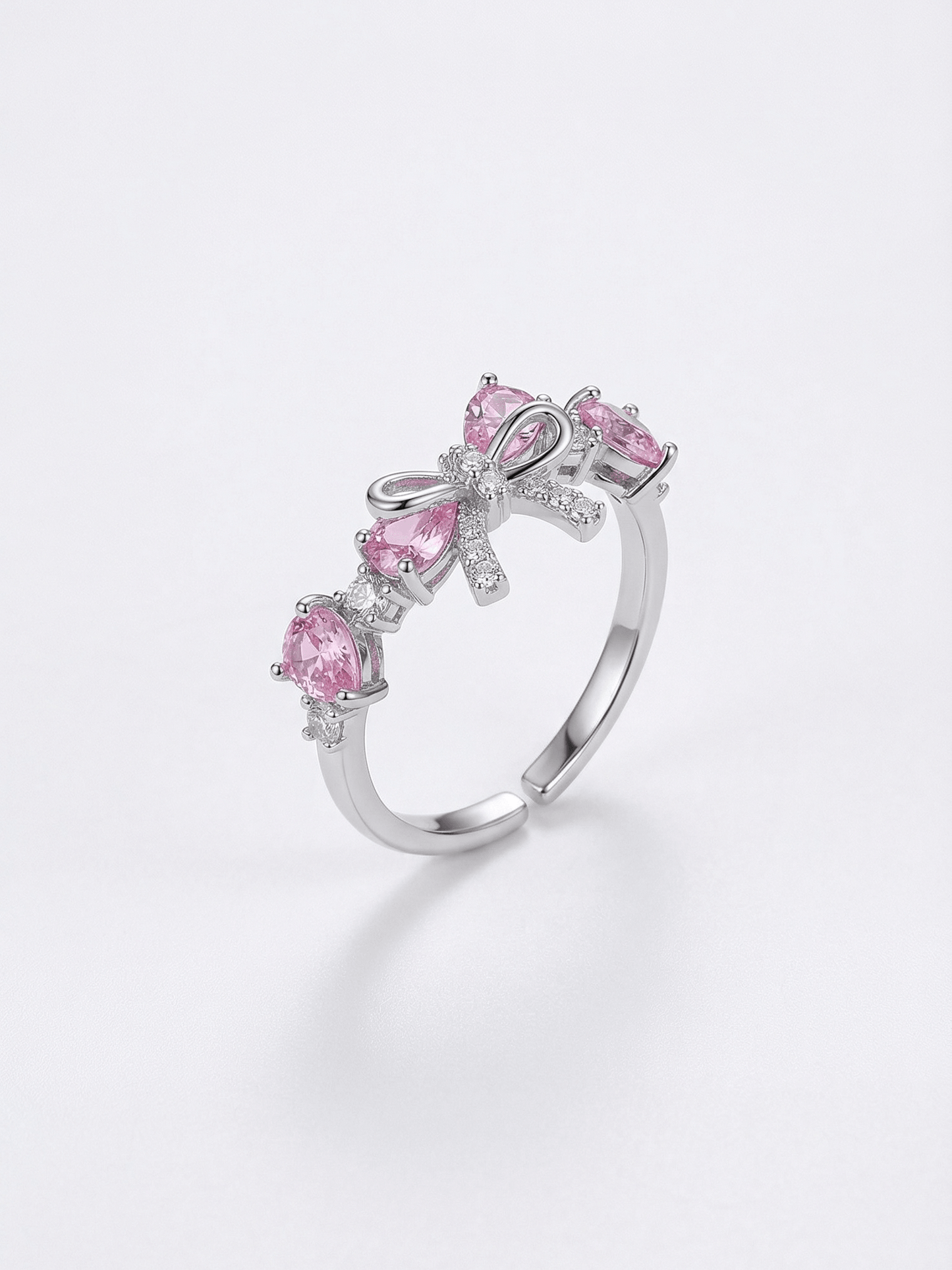 18K Gold Pink Heart Candy Bow Ring