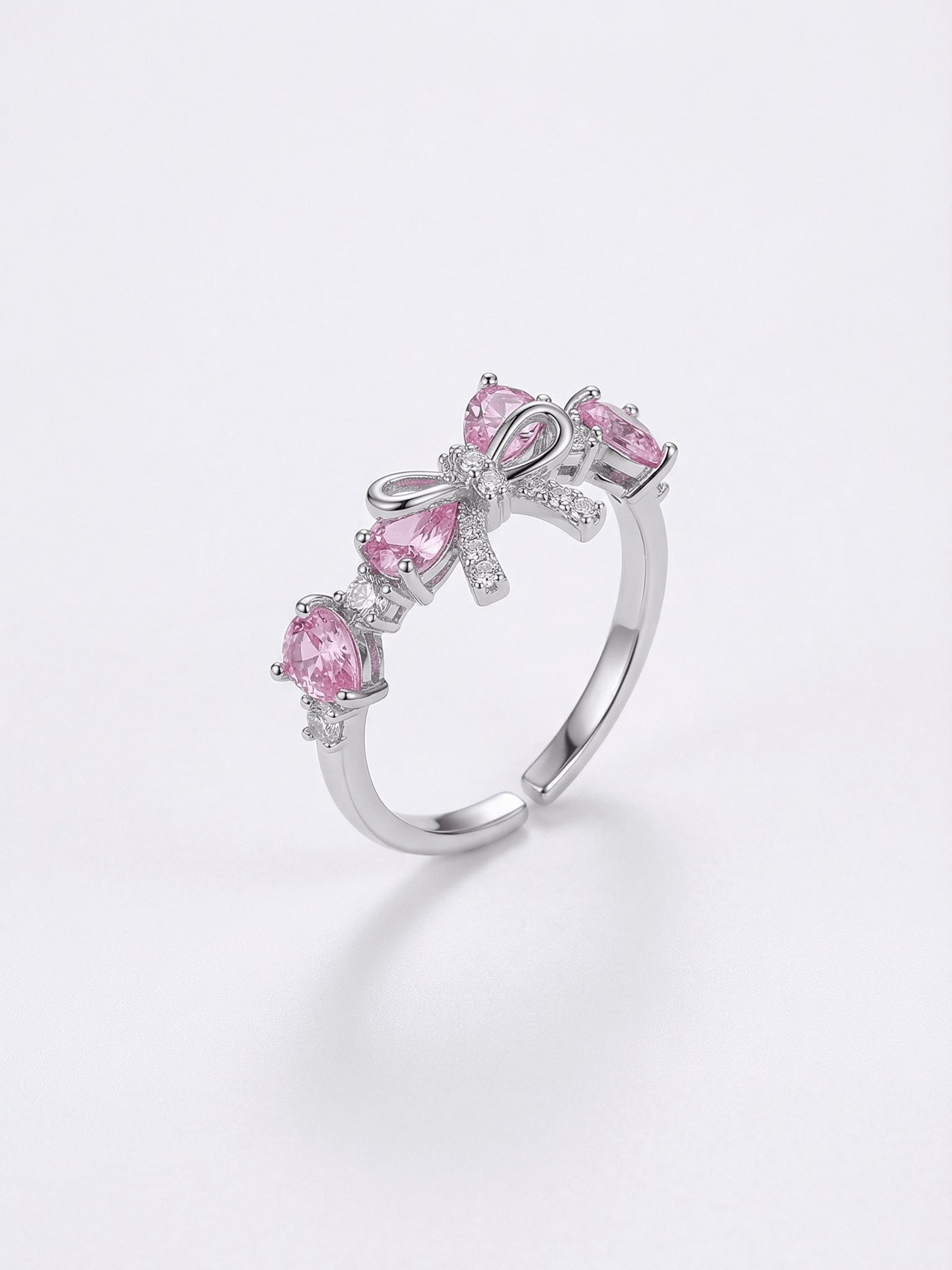 18K Gold Pink Heart Candy Bow Ring