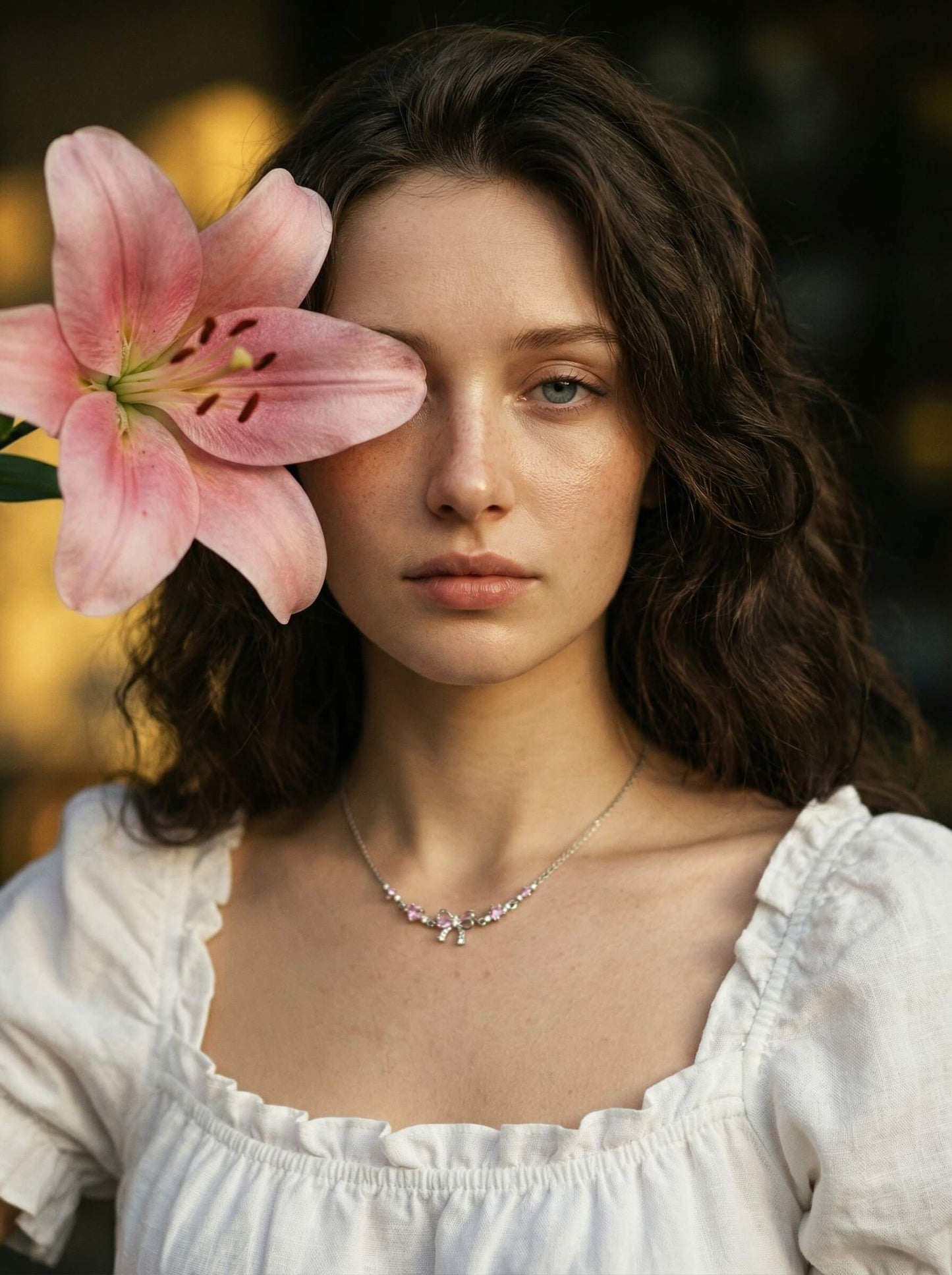 18K Gold Pink Heart Candy Bow Necklace