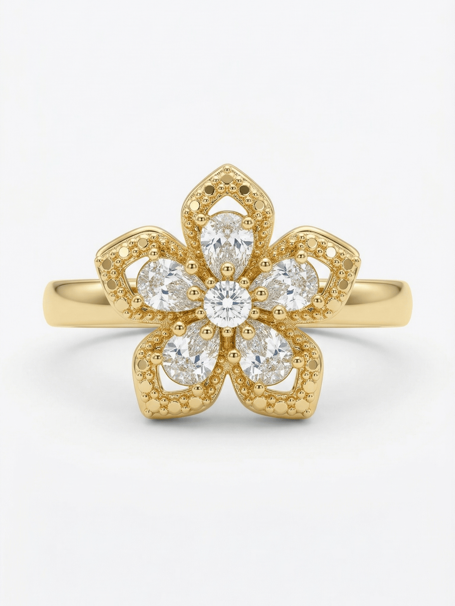 18K Gold Elegant Rotatable Flower Zircon Ring