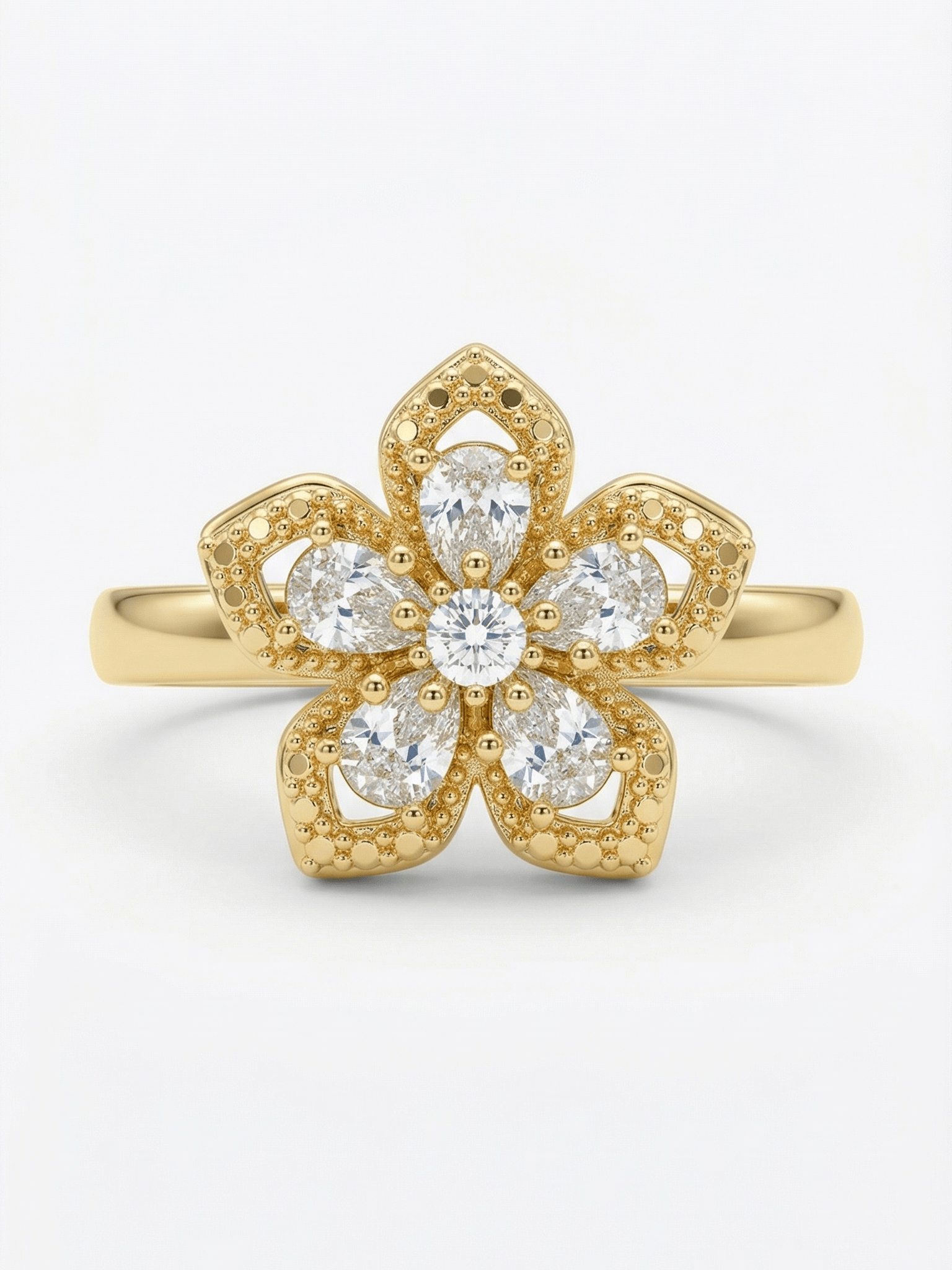 18K Gold Elegant Rotatable Flower Zircon Ring