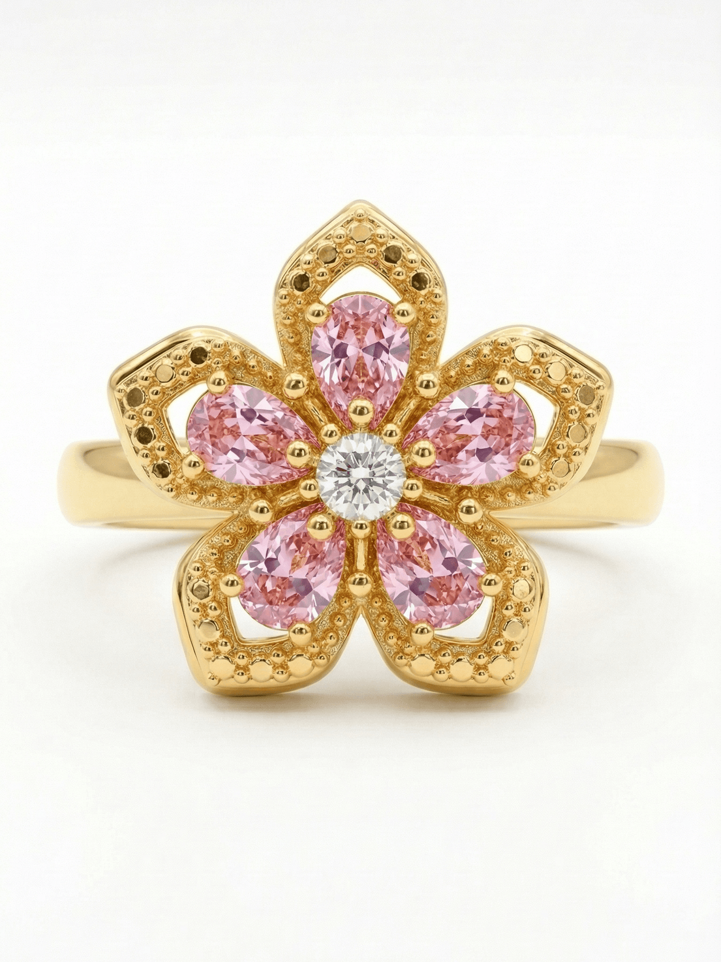 18K Gold Elegant Rotatable Flower Zircon Ring