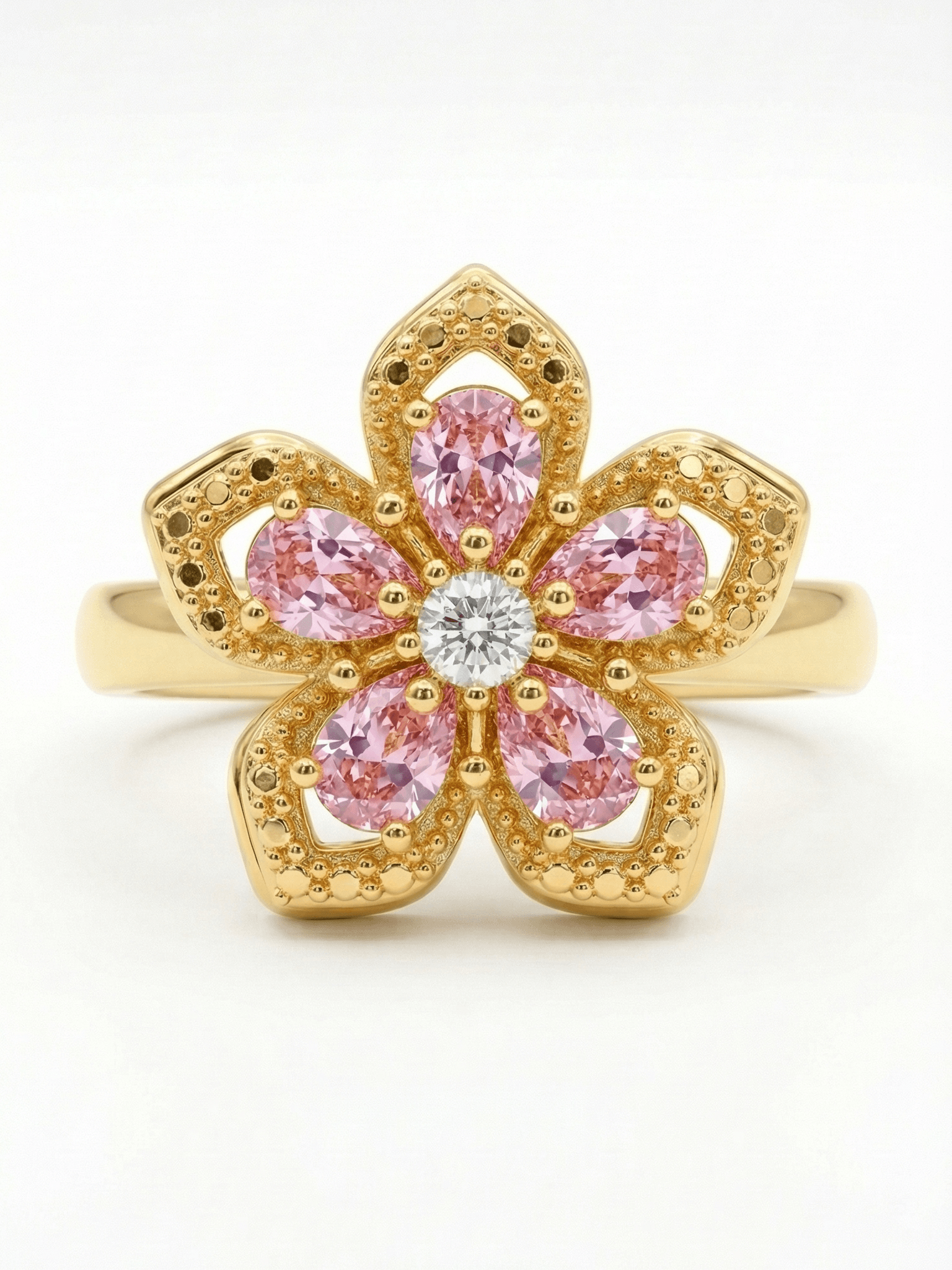 18K Gold Elegant Rotatable Flower Zircon Ring