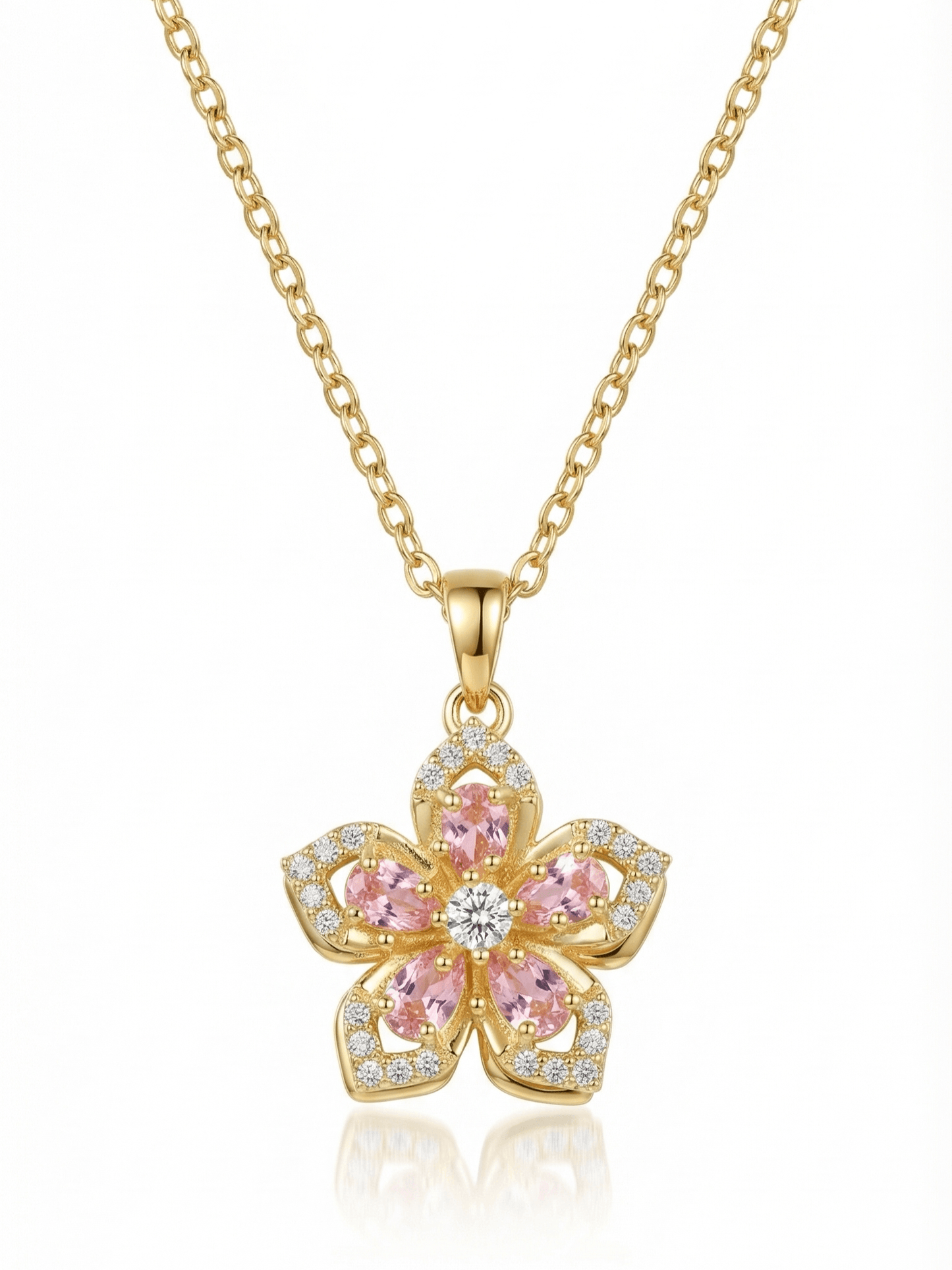 18K Gold Elegant Rotating Flower Zircon Necklace