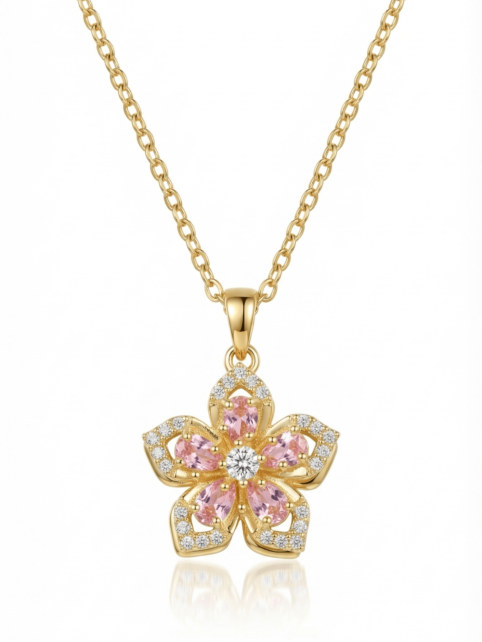 18K Gold Elegant Rotating Flower Zircon Necklace