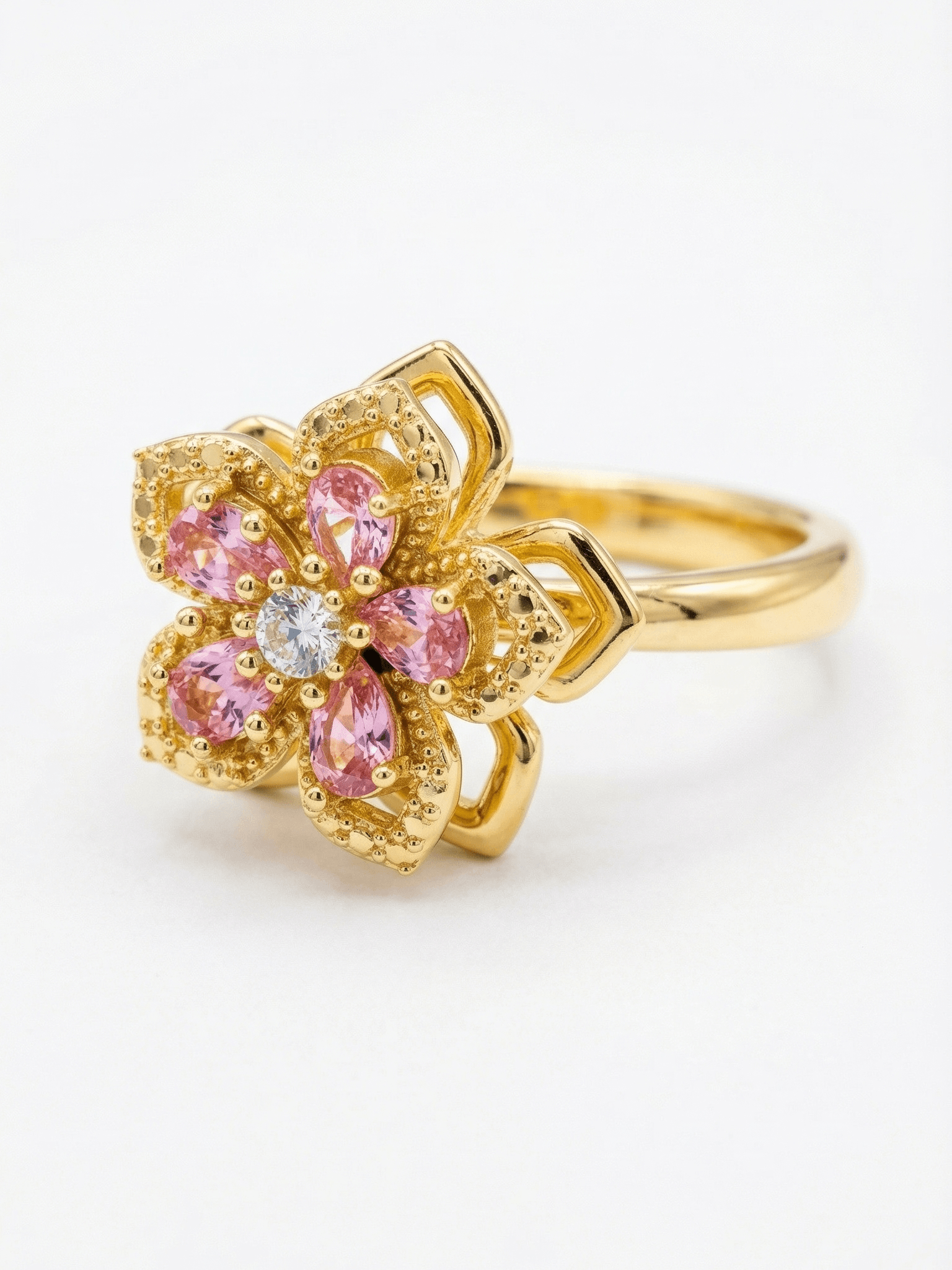 18K Gold Elegant Rotatable Flower Zircon Ring
