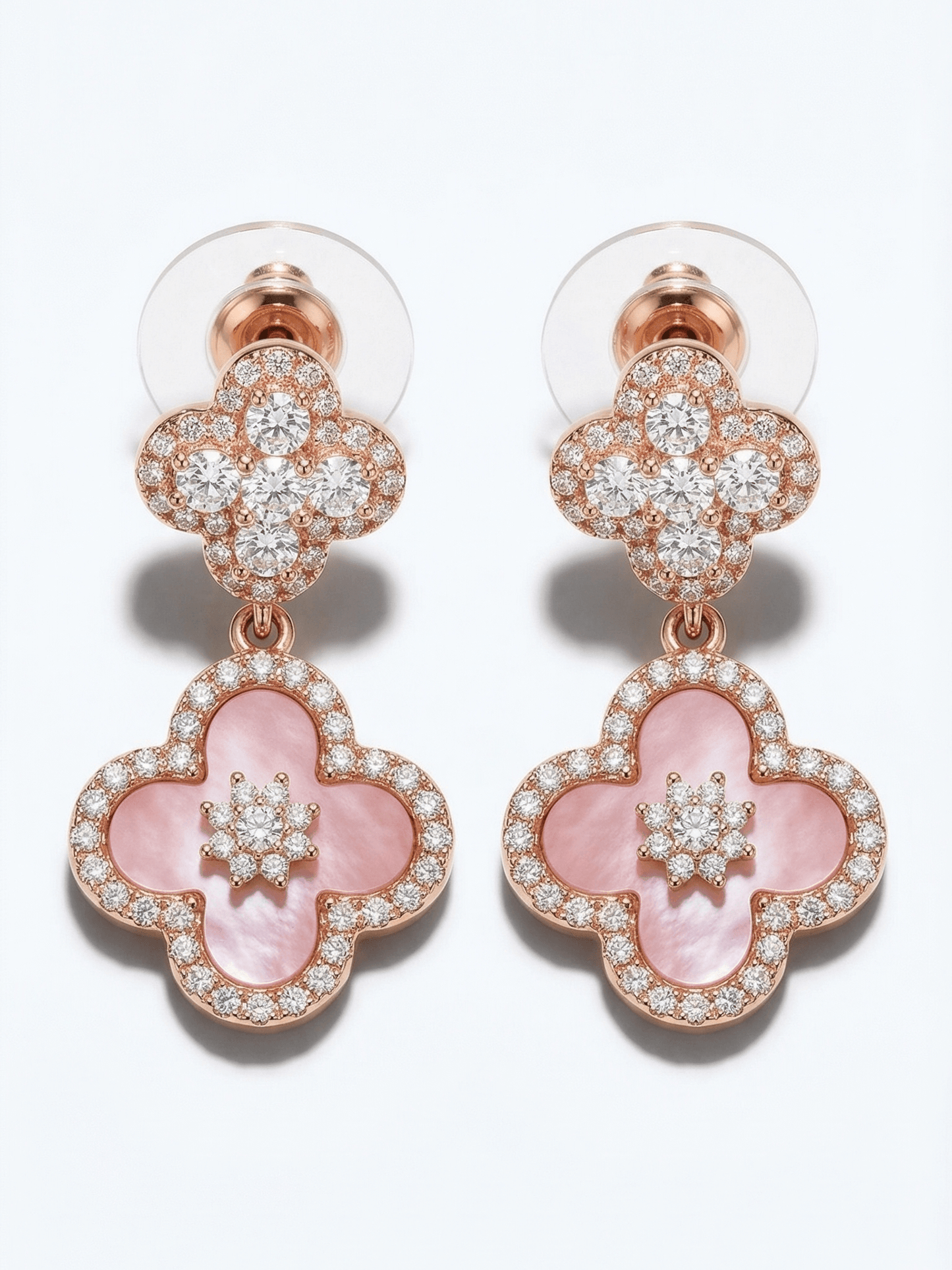 18K Rose Gold Plated Lucky Leaf Shell Pearls Pendant Earrings