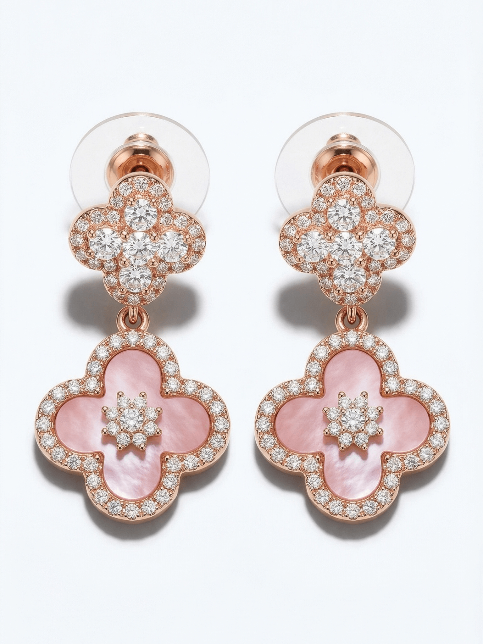 18K Rose Gold Plated Lucky Leaf Shell Pearls Pendant Earrings