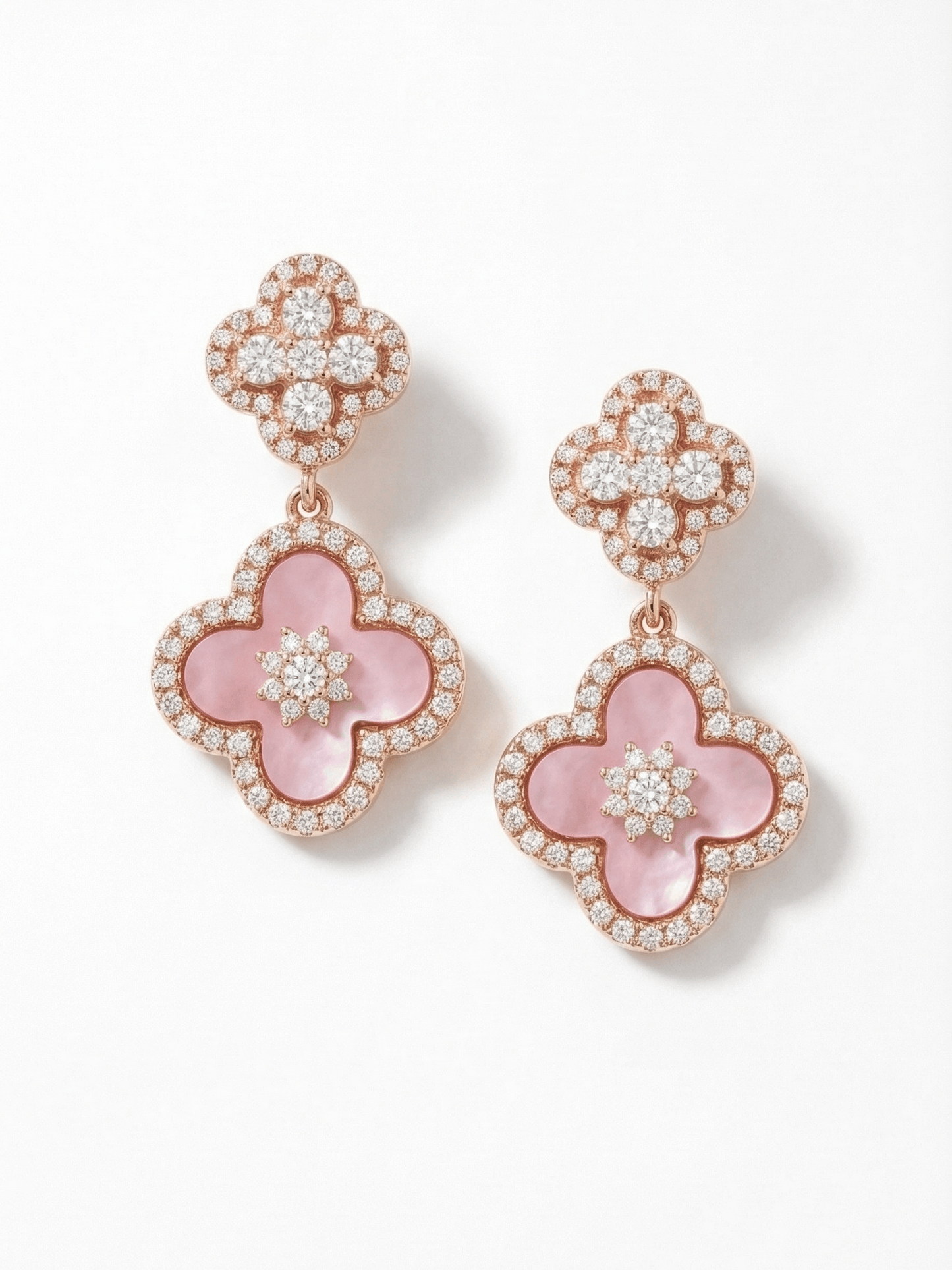 18K Rose Gold Plated Lucky Leaf Shell Pearls Pendant Earrings