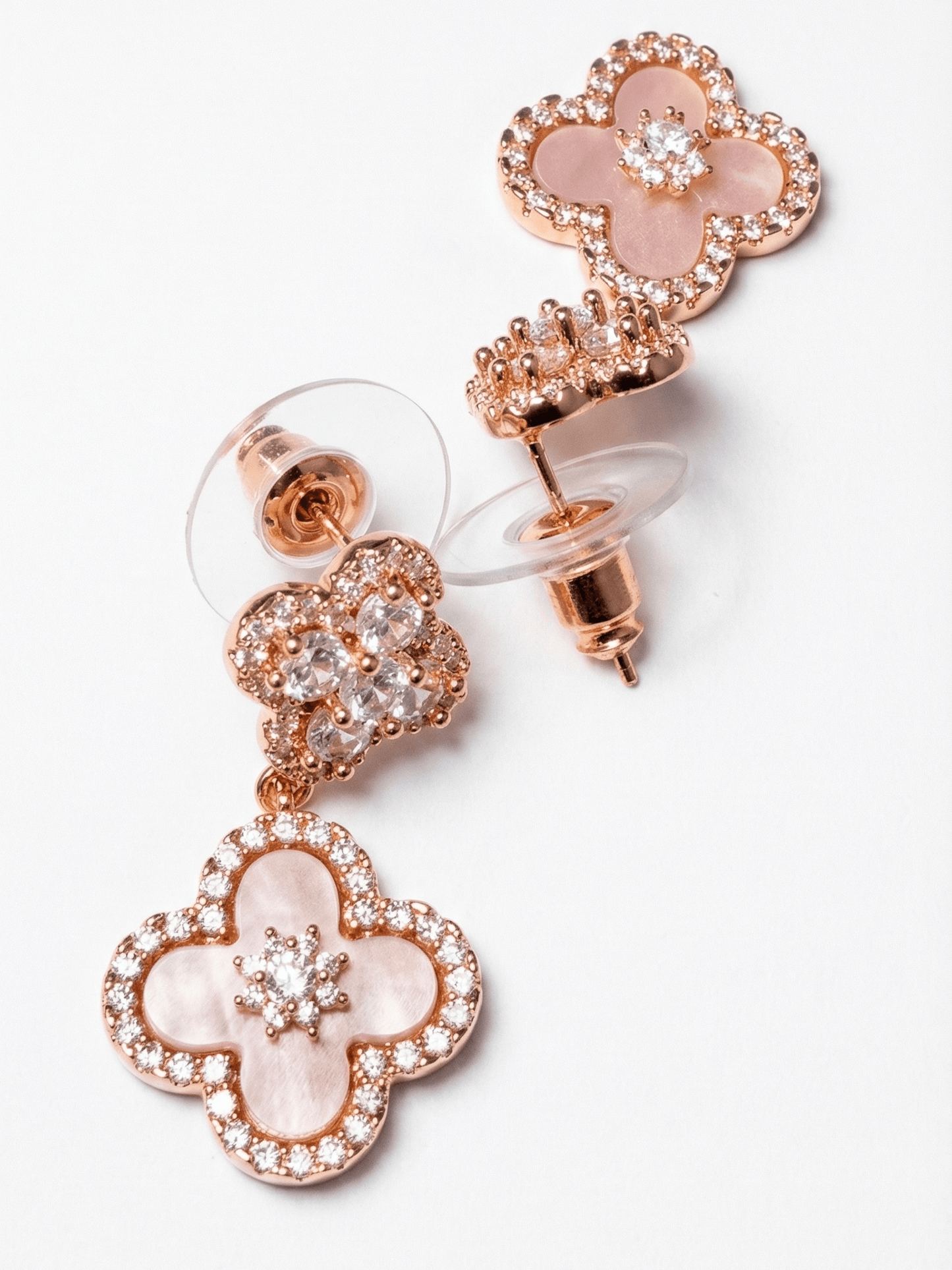 18K Rose Gold Plated Lucky Leaf Shell Pearls Pendant Earrings