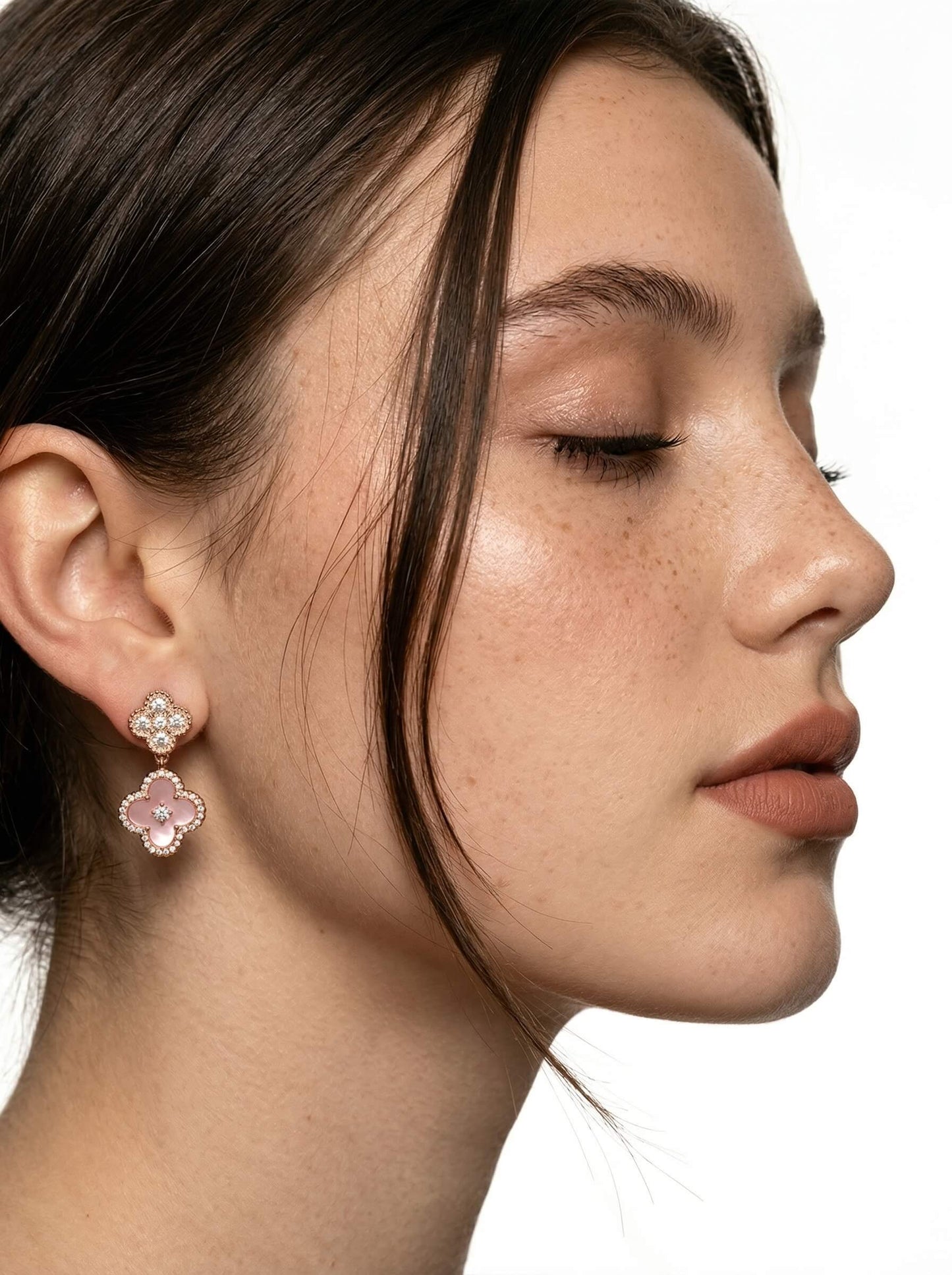 18K Rose Gold Plated Lucky Leaf Shell Pearls Pendant Earrings