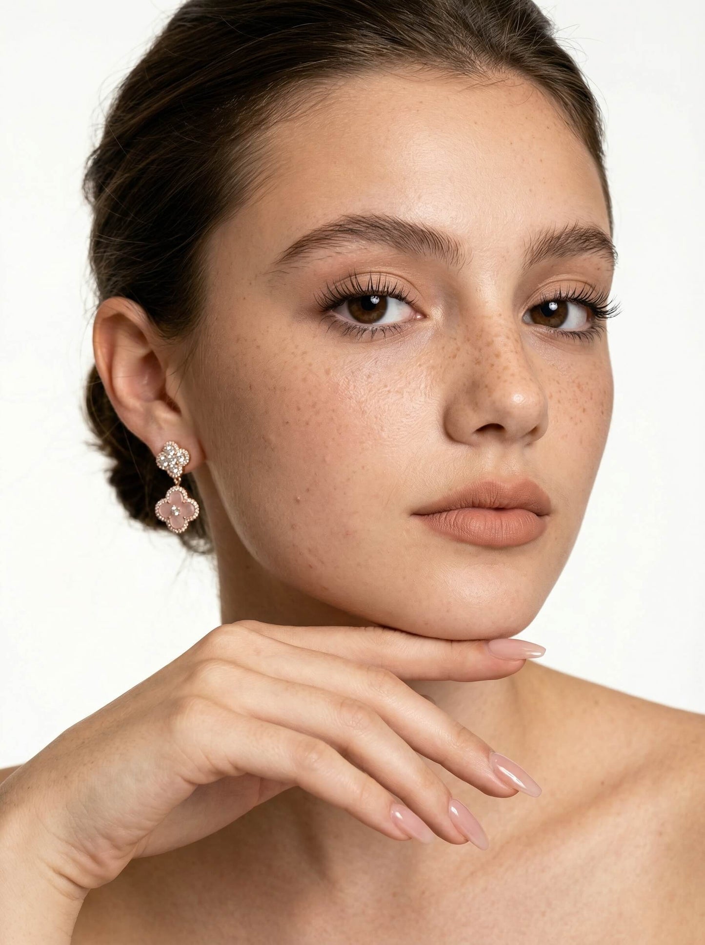 18K Rose Gold Plated Lucky Leaf Shell Pearls Pendant Earrings