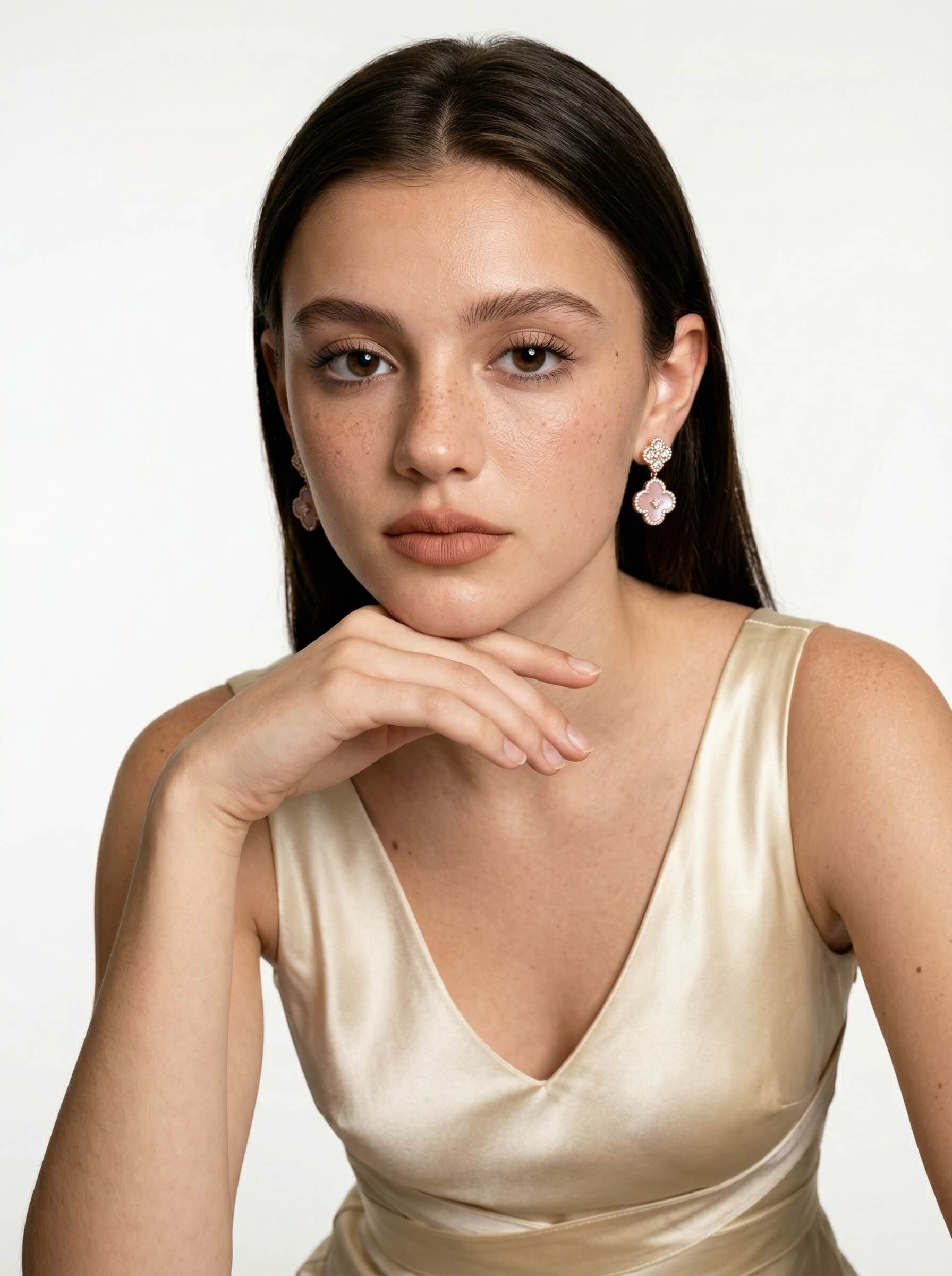 18K Rose Gold Plated Lucky Leaf Shell Pearls Pendant Earrings