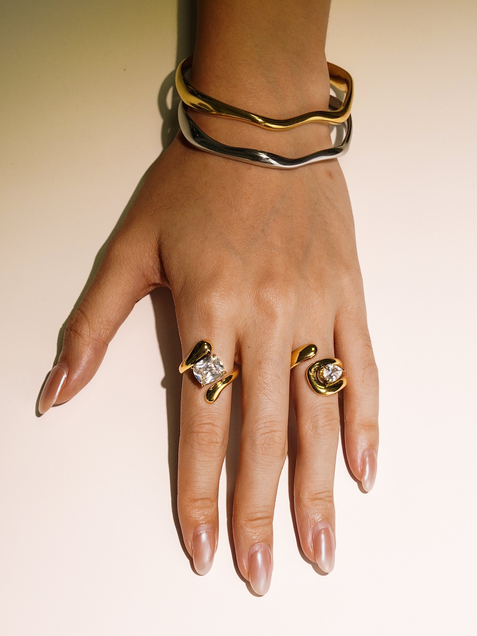 16K Gold Vintage Stainless Steel Zircon Stone Chunky Ring-11