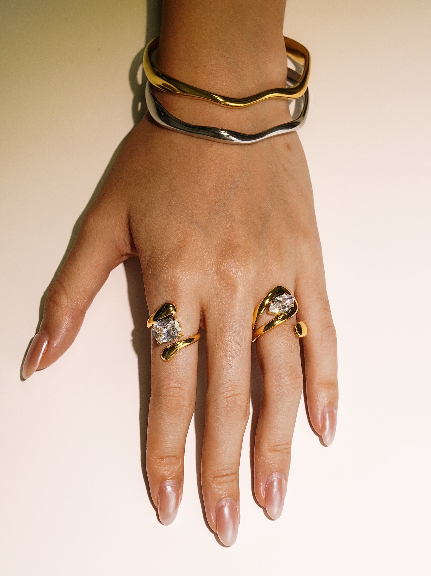 16K Gold Vintage Stainless Steel Zircon Stone Chunky Ring-09