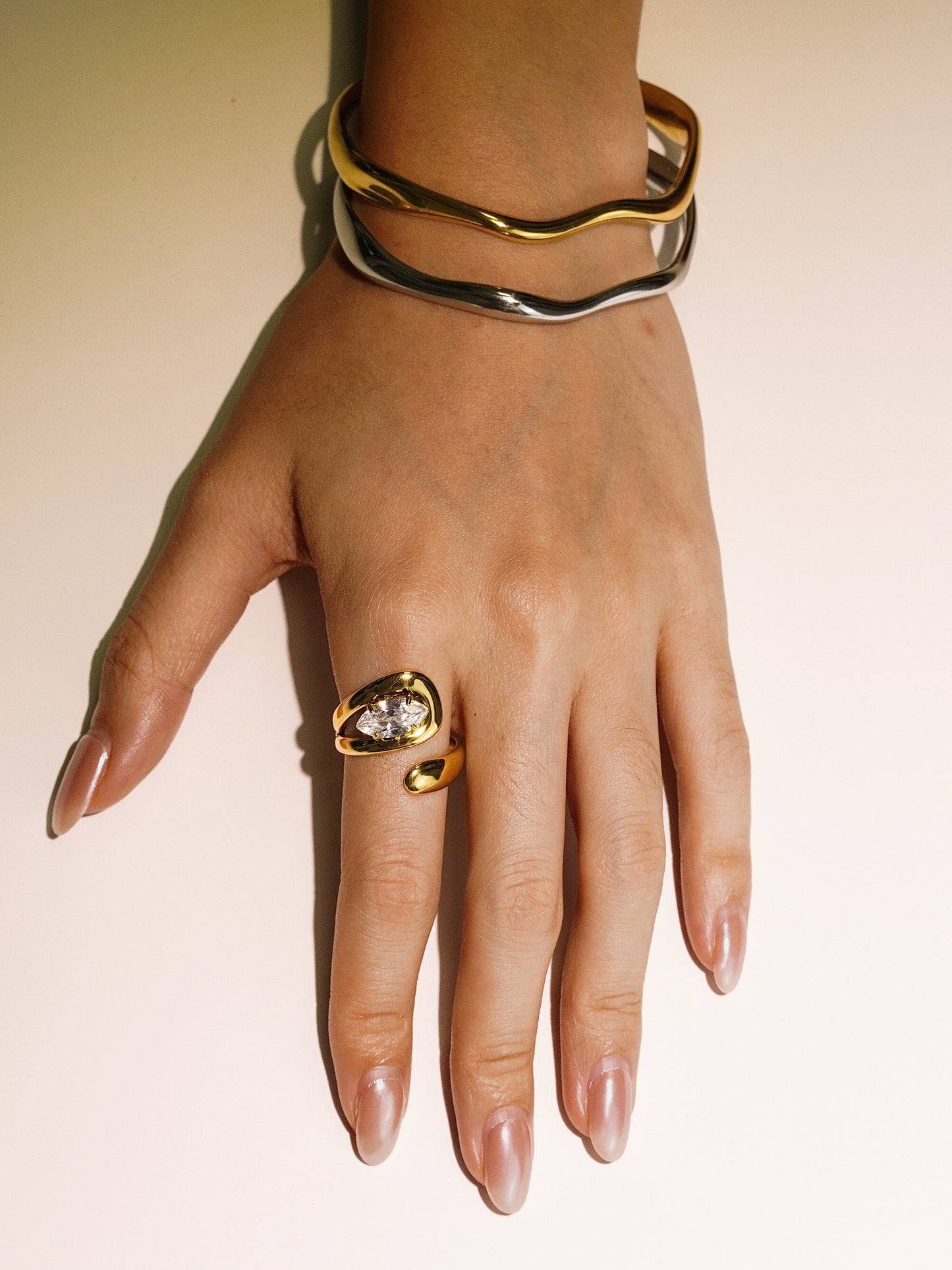 16K Gold Vintage Stainless Steel Zircon Stone Chunky Ring-05