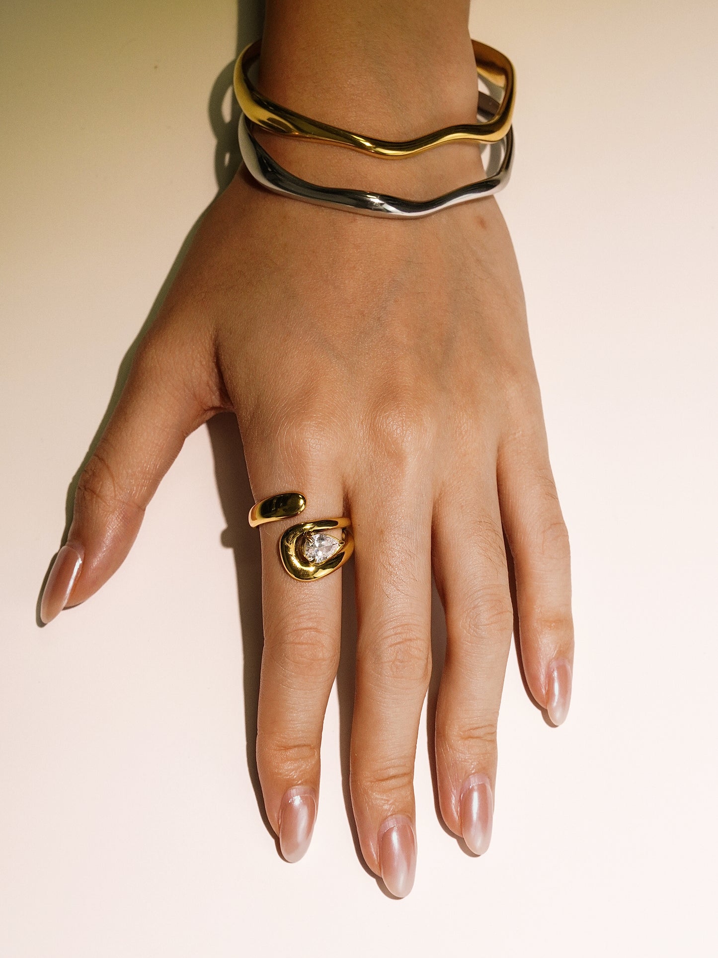 16K Gold Vintage Stainless Steel Zircon Stone Chunky Ring-07